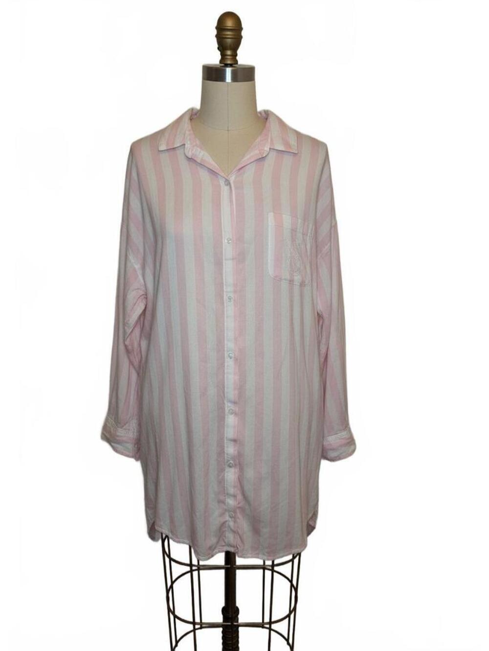 Victoria’s Secret Button Down Pink White Stripes Nightgown Size Medium Modest